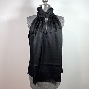 Women's Anne Klein Black Satin Sleeveless Twist Neck Halter Top Blouse Sz Large